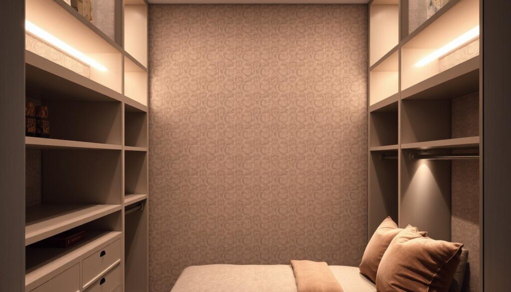 textural wallpaper closet design