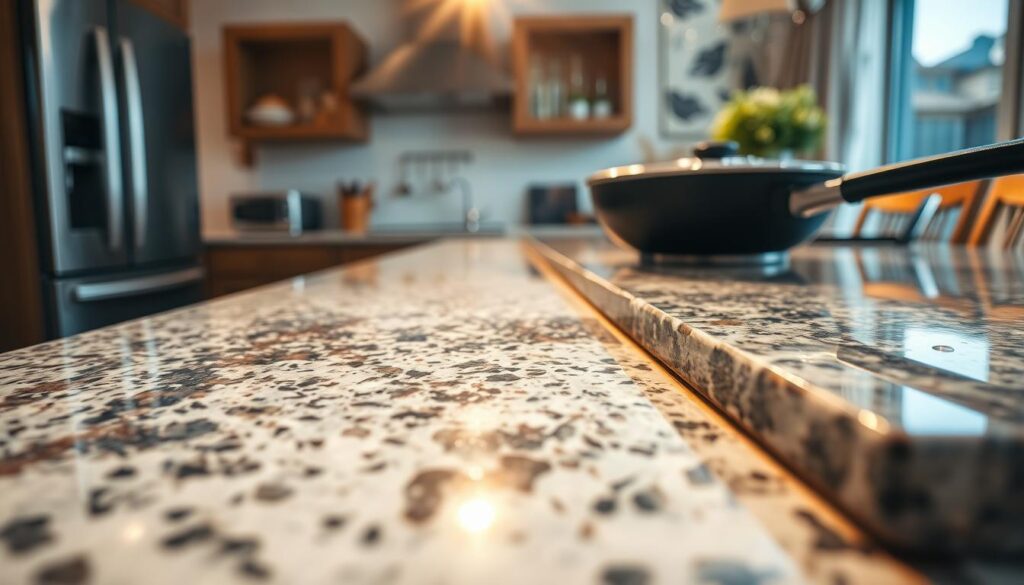 Durable granite surface showing heat and stain resistance