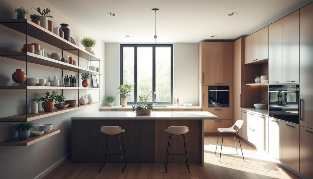 design ideas for open shelving and minimalist lines